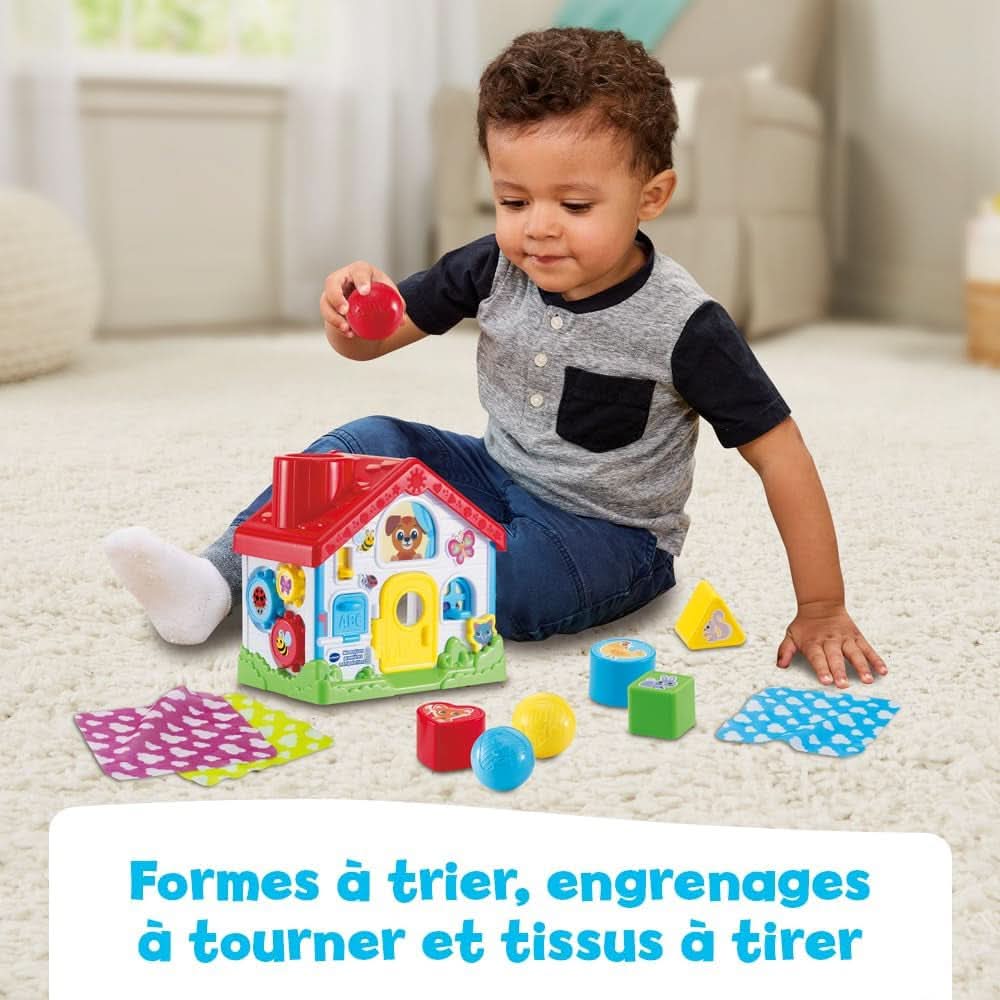 - Ma Maison Premières Manipulations, Jouet Sensoriel Fabriqué Avec Des Matériaux plus Durables, Trieur De Formes, Jeux D'Éveil Et De Motricité Fine, Cadeau Bébé Dès 9 Mois - Contenu En Français