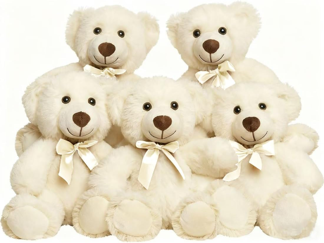 Ours En Peluche Animal Jouets En Peluche Cadeau Pour Enfant Petite Amie 13,5 Pouces(Blanc,5 Pcs)