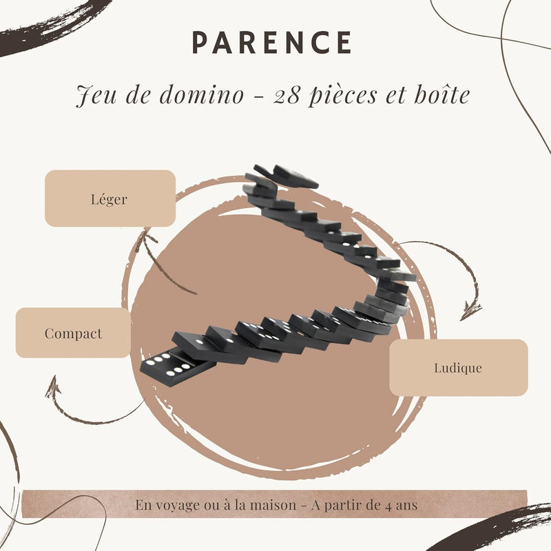 : Jeu Traditionnel De Domino - 28 Pièces plus Boîte En Bois Et Couvercle Coulissant Enfant Et Adultes Couleur Noir)