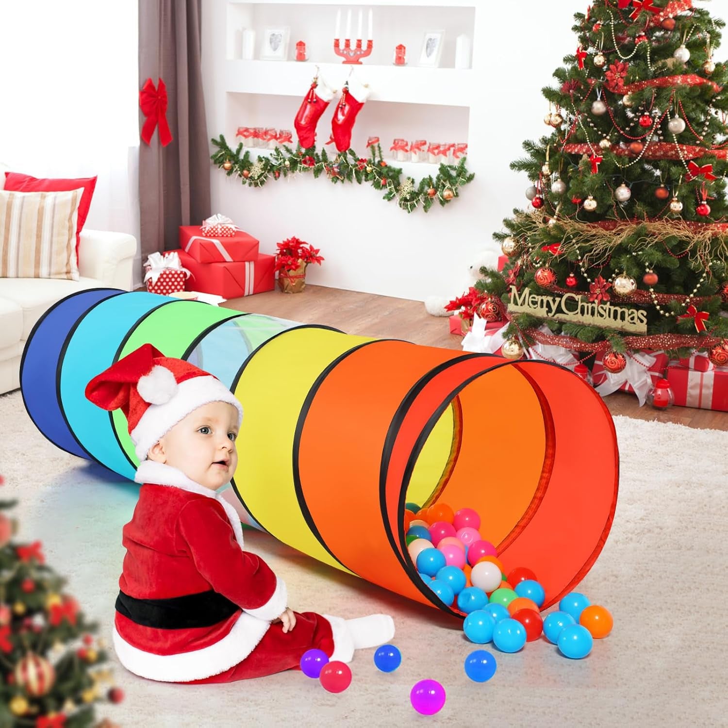 Tunnel Enfant - Tente De Jeux Exterieur Interieur Avec Côtés En Maille - 180 Cm Tunelle Pour Enfant Parcours Motricité Bébé Rampant -Jouet De Pliable Pop-Up - Cadeau Pour Animaux (Arc-En-Ciel)