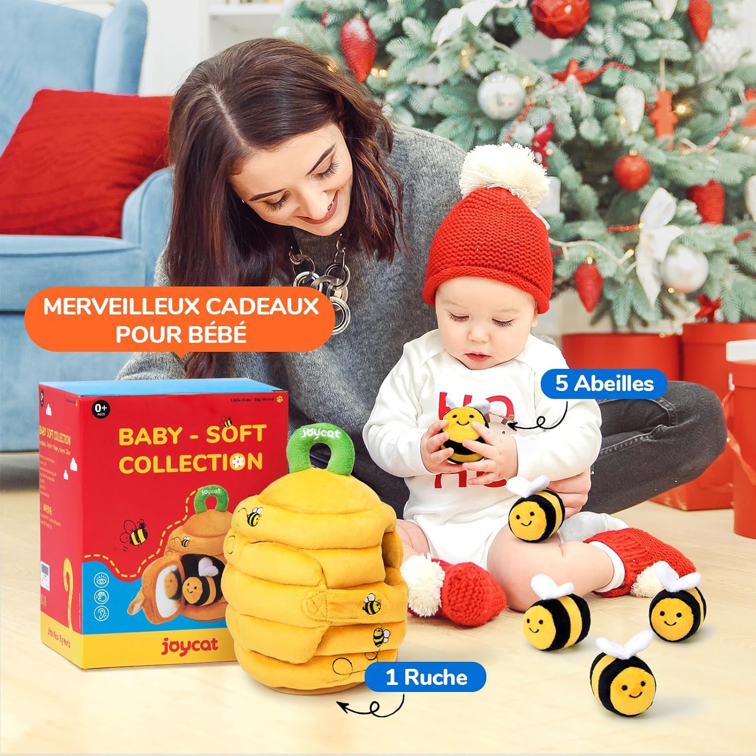 Jouet Bebe 6 Mois, Ruche En Peluche Avec 5 Abeilles, Jeux Montessori Avec Hochets, Miroirs Jouet Sensoriel Bébé, Cadeau Bebe Enfant 3 6 9 Mois Garçon Fille