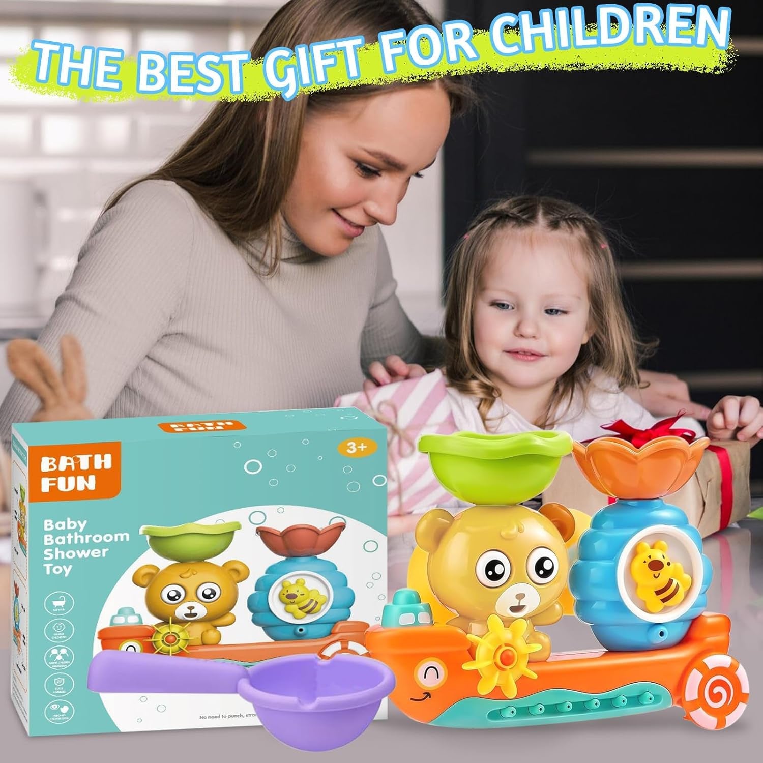 Jouets De Bain Bébé, Jeux De Bain Pour Bebe Enfant 1 2 3 4 Ans, Jouet Bain Bebe 1 An, Jouet De Bain Cascade Interactif Avec Cuillère À Eau, Cadeaux Pour Garçons Fille