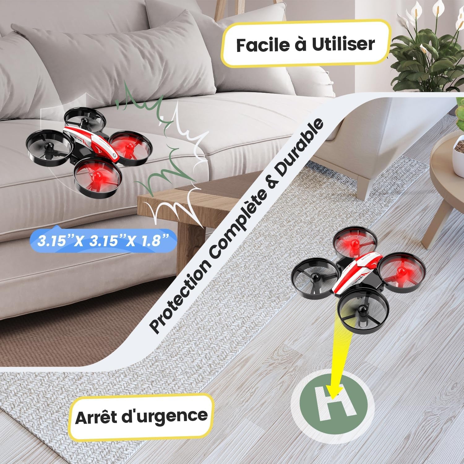 HS210 Mini Drone Quadricoptère Pour Enfants Et Débutants Avec Vol Automatique, Flips 3D, Mode Sans Tête Et Piles Supplémentaires, Pour Garçons Et Filles, Rouge