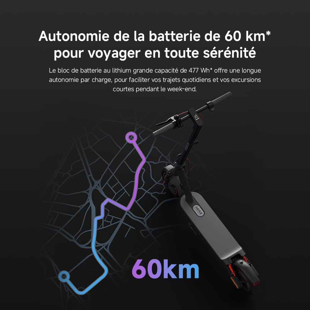 Electric Scooter 5 Max – Double Suspension Avancée (Hydraulique-Ressort Avant & Double Ressort Arrière) – 60Km Autonomie – Pneus 10' Tubeless – Moteur 1000W Max – Pente 22%
