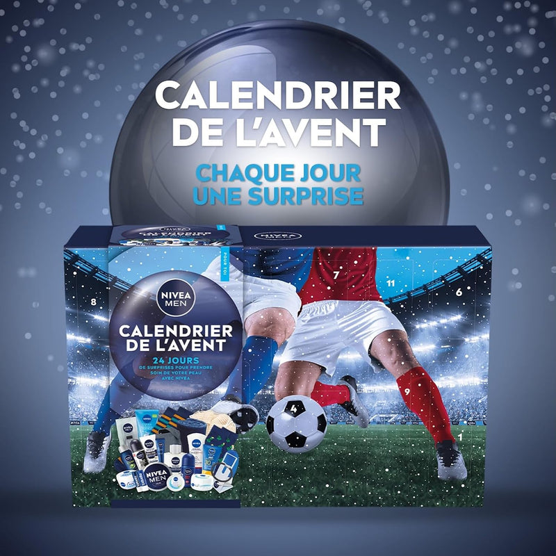 NIVEA MEN - Calendrier De L'Avent Homme Édition 2025 - Coffret Cadeau Beauté - Soins Visage, Corps & Lèvres + Accessoires - 24 Fenêtres Surprises - 1Pce