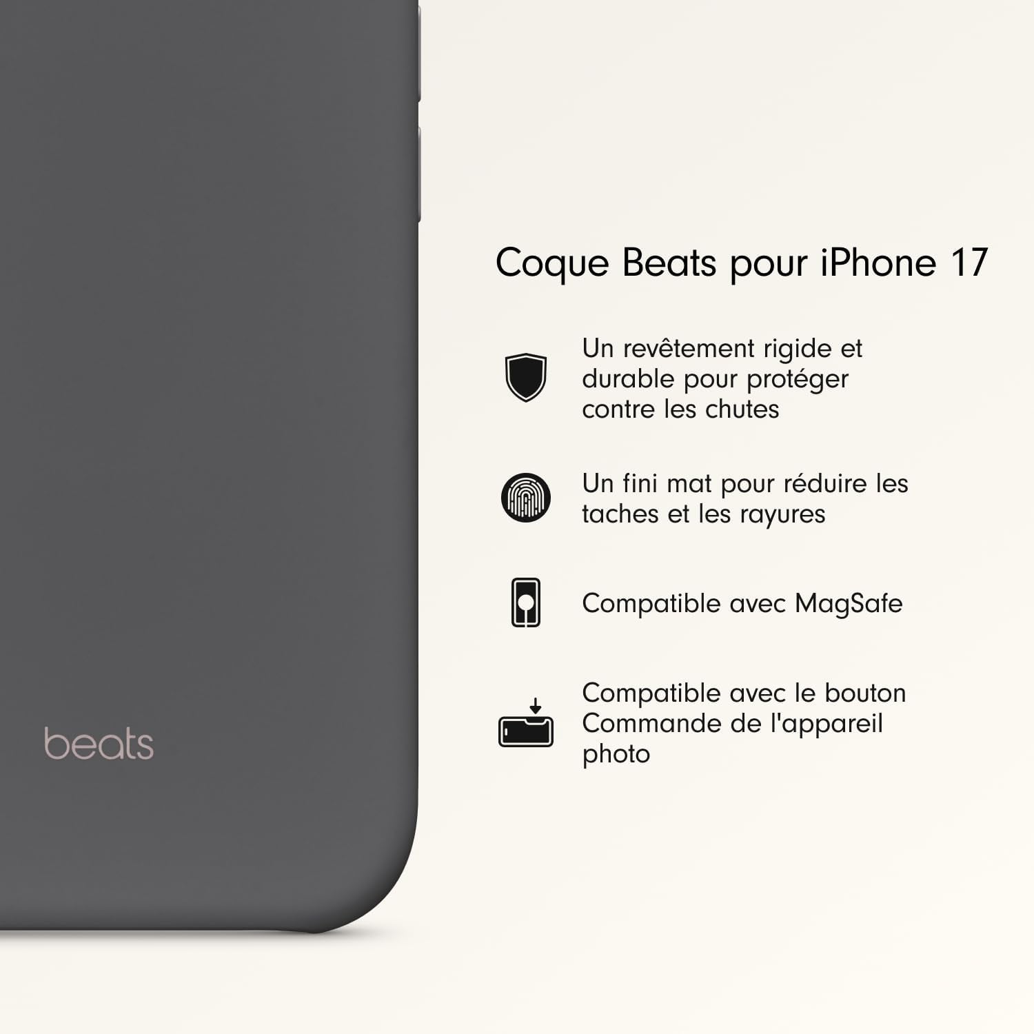 Coque Pour Iphone 17 Équipée Magsafe Avec Commande De L'Appareil Photo, Fini Mat, Doublure En Tissu Microfibre - Gris Granite