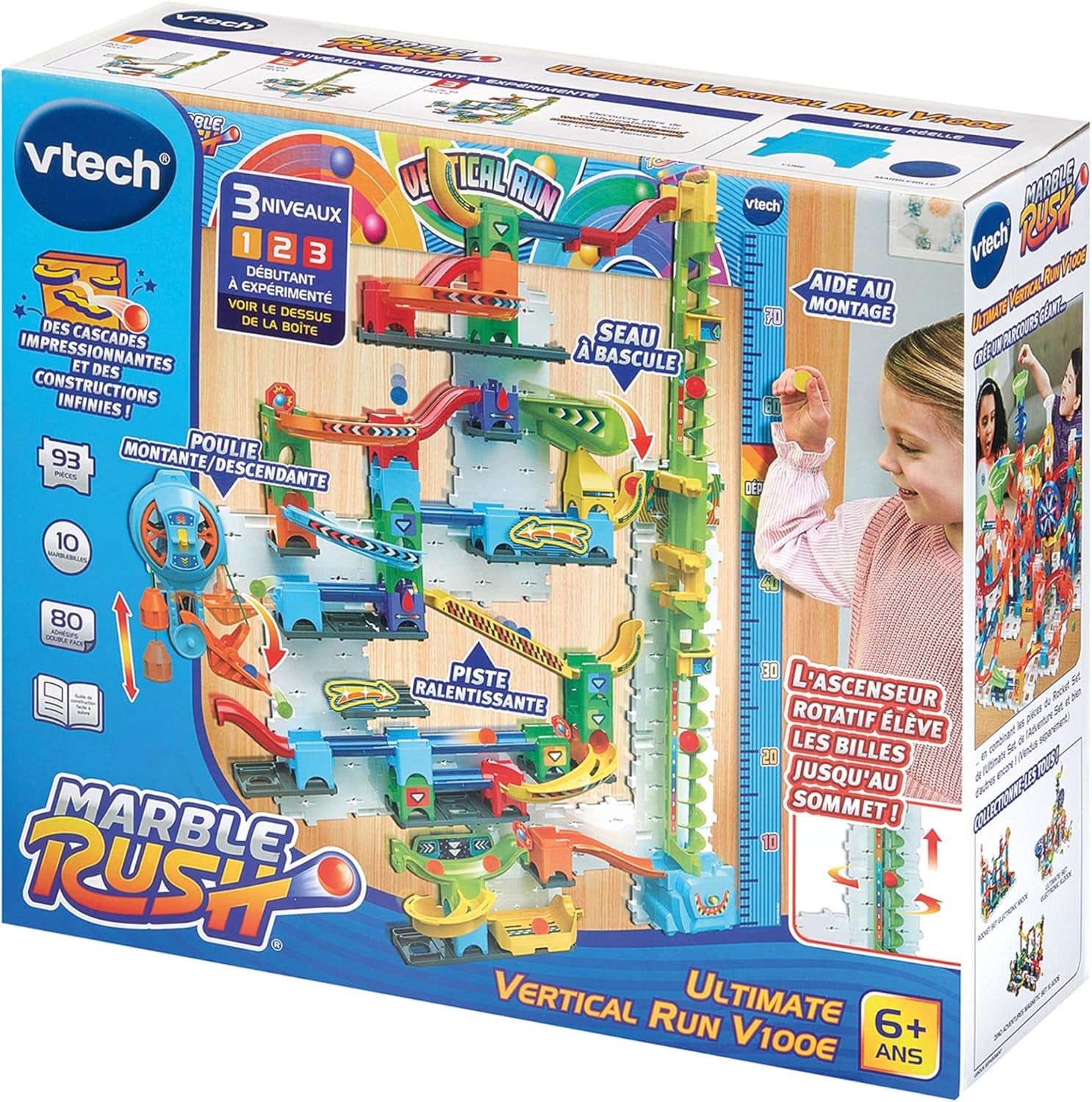 - Marble Rush Ultimate Vertical Run V100E - Circuit À Billes Électronique À La Verticale, 93 Pièces Et 10 Billes - Jeu De Construction À Fixer - Cadeau Enfant Dès 6 Ans - Contenu En Français
