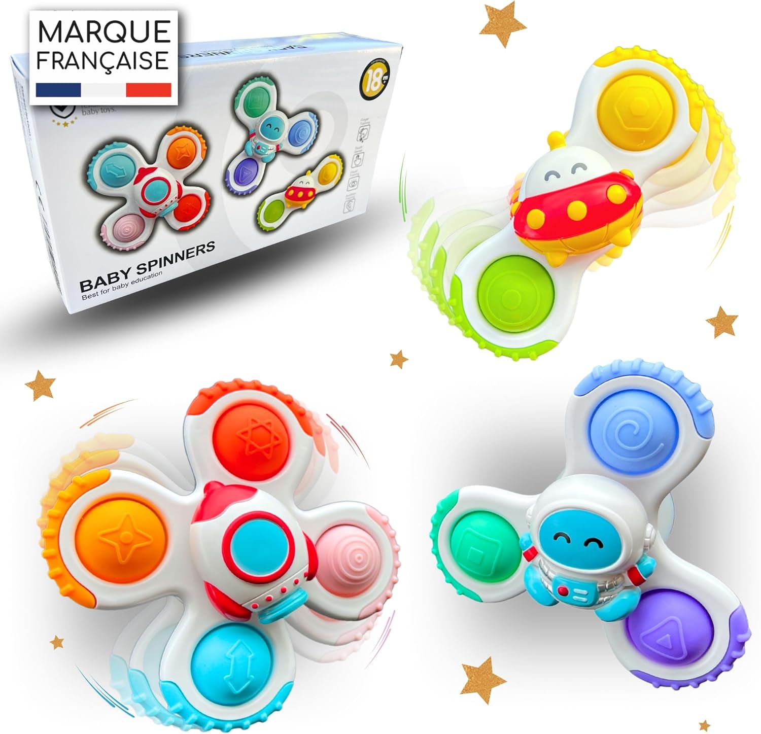 Baby Spinner Ventouse Pop It - Baby Hoptoys Fidget Toys - Spinner anti Stress - Jouet Bebe 1 an - Jouets De Bain - Hand Spinner Bebe