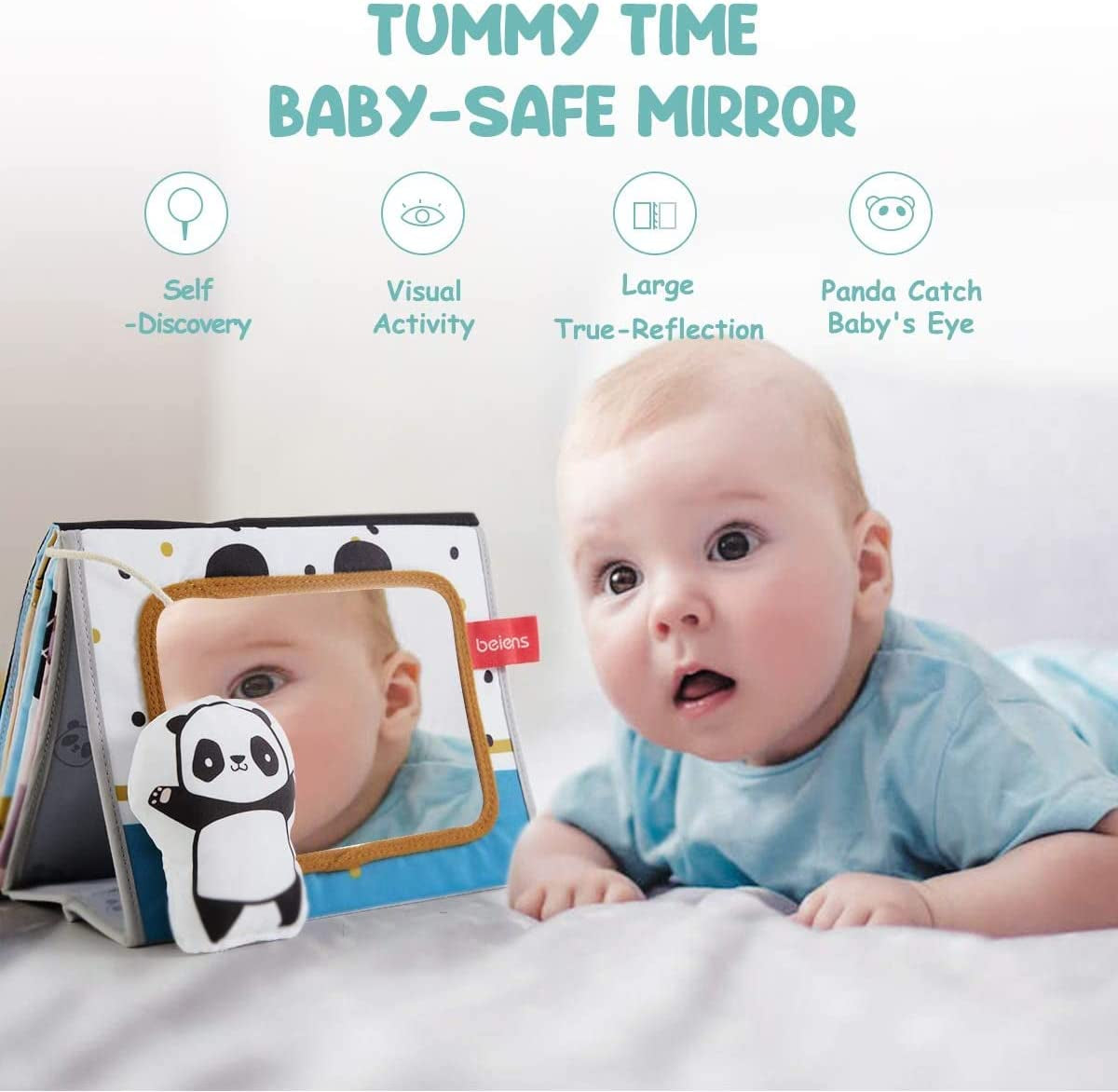 Jouet Bebe 0 3 6 12 Mois,Livre Tissu Bebe Avec Miroir,Noir Et Blanc Livres D'Éveil Doux Froissé Avec Panda,Jeux Bebe Montessori Bebe Eveil 0-6 Mois,Cadeau Bebe Naissance Garcon Fille