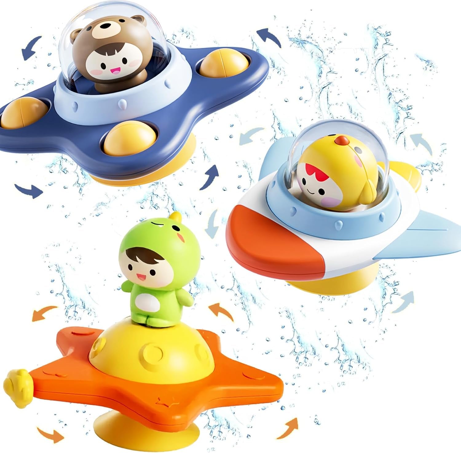 3 PCS Jouet Ventouse Bebe, Spinner Pour Baignoire Et Fenêtre De Bébé Jeux De Bain / Jeu Voiture Bebe / Jouets De Voyage Pour Les Tout, Baby Spinner Cadeau D'Anniversaire De Noël Pour 3 - 6 Ans