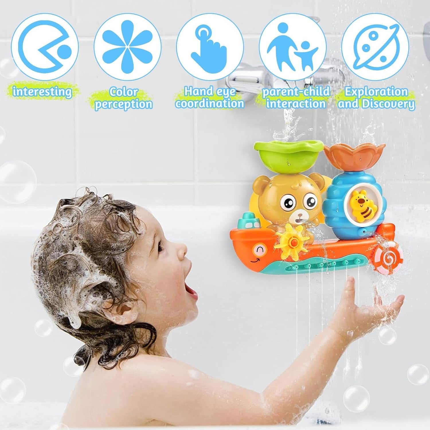 Jouets De Bain Bébé, Jeux De Bain Pour Bebe Enfant 1 2 3 4 Ans, Jouet Bain Bebe 1 An, Jouet De Bain Cascade Interactif Avec Cuillère À Eau, Cadeaux Pour Garçons Fille