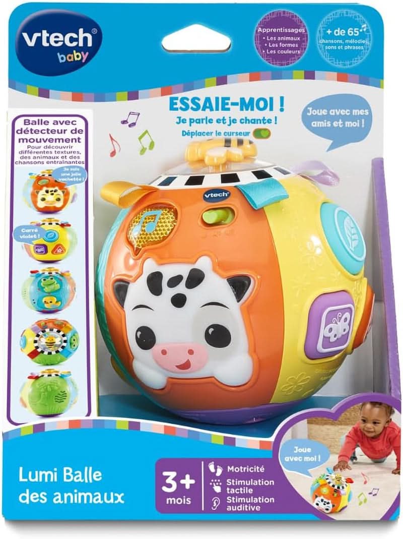 - Lumi Balle Des Animaux, Balle Sensorielle Bébé Interactive Et Musicale, Vache Jouet Avec Effets Lumineux, Jeu De Motricité Et D'Éveil, Cadeau Bébé Dès 6 Mois - Contenu En Français