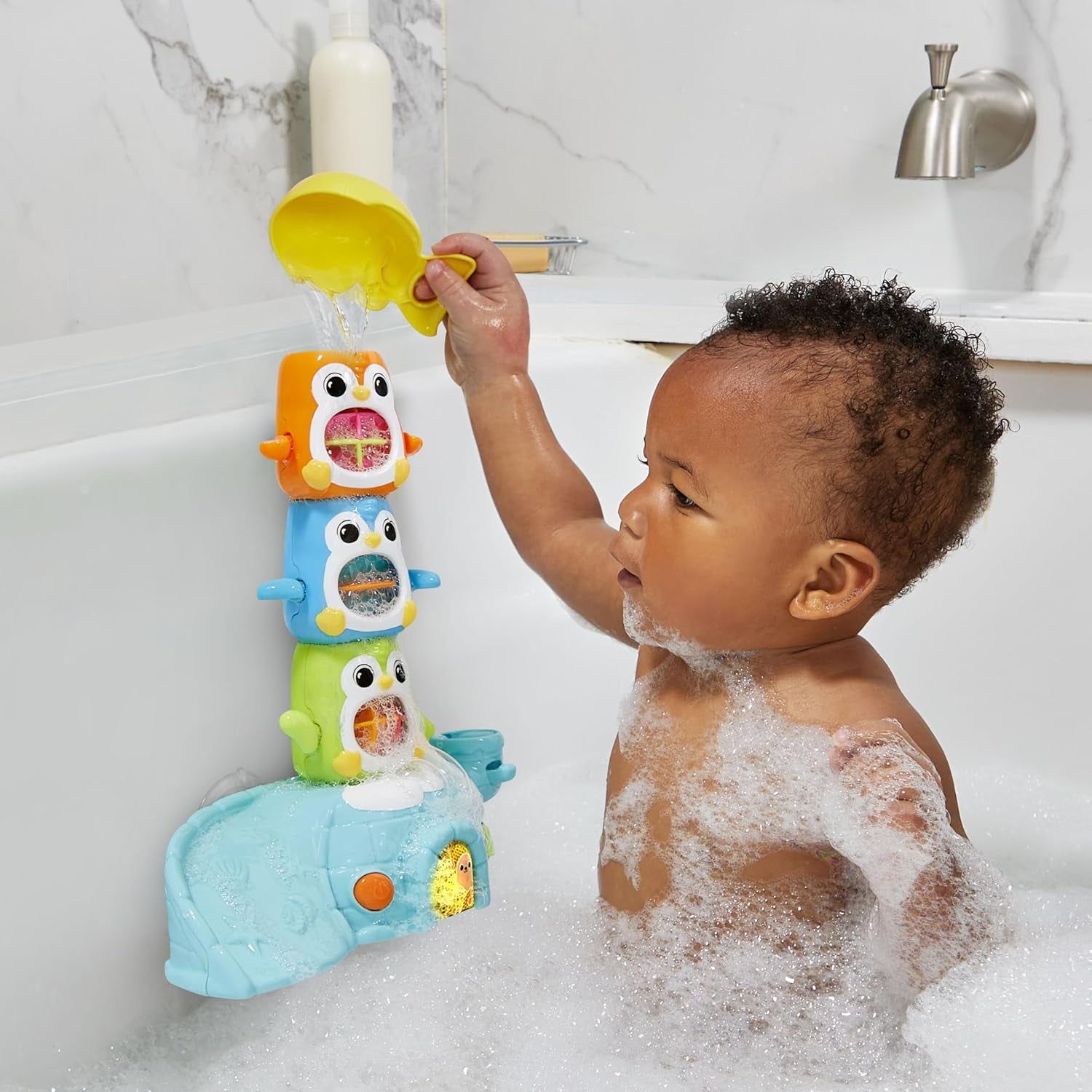 - 1, 2, 3 Empilo Pingouins, Jouet De Bain Tour À Empiler Bébé, Igloo Interactif Et Musical Avec Trio De Pingouins Et 2 Ventouses De Fixation, Cadeau Enfant Dès 1 an - Contenu En Français