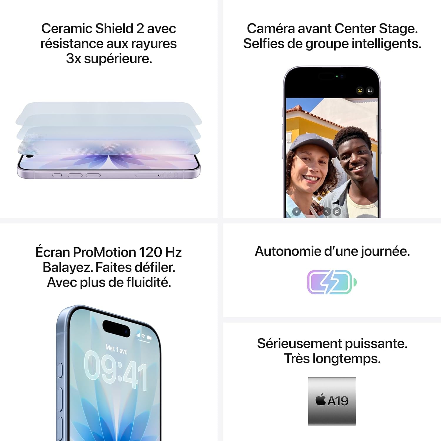 Iphone 17 256 Go : Écran 6,3 Pouces Avec Promotion, Puce A19, Caméra Avant Center Stage, Meilleure Résistance Aux Rayures, Autonomie D’Une Journée ; Sauge