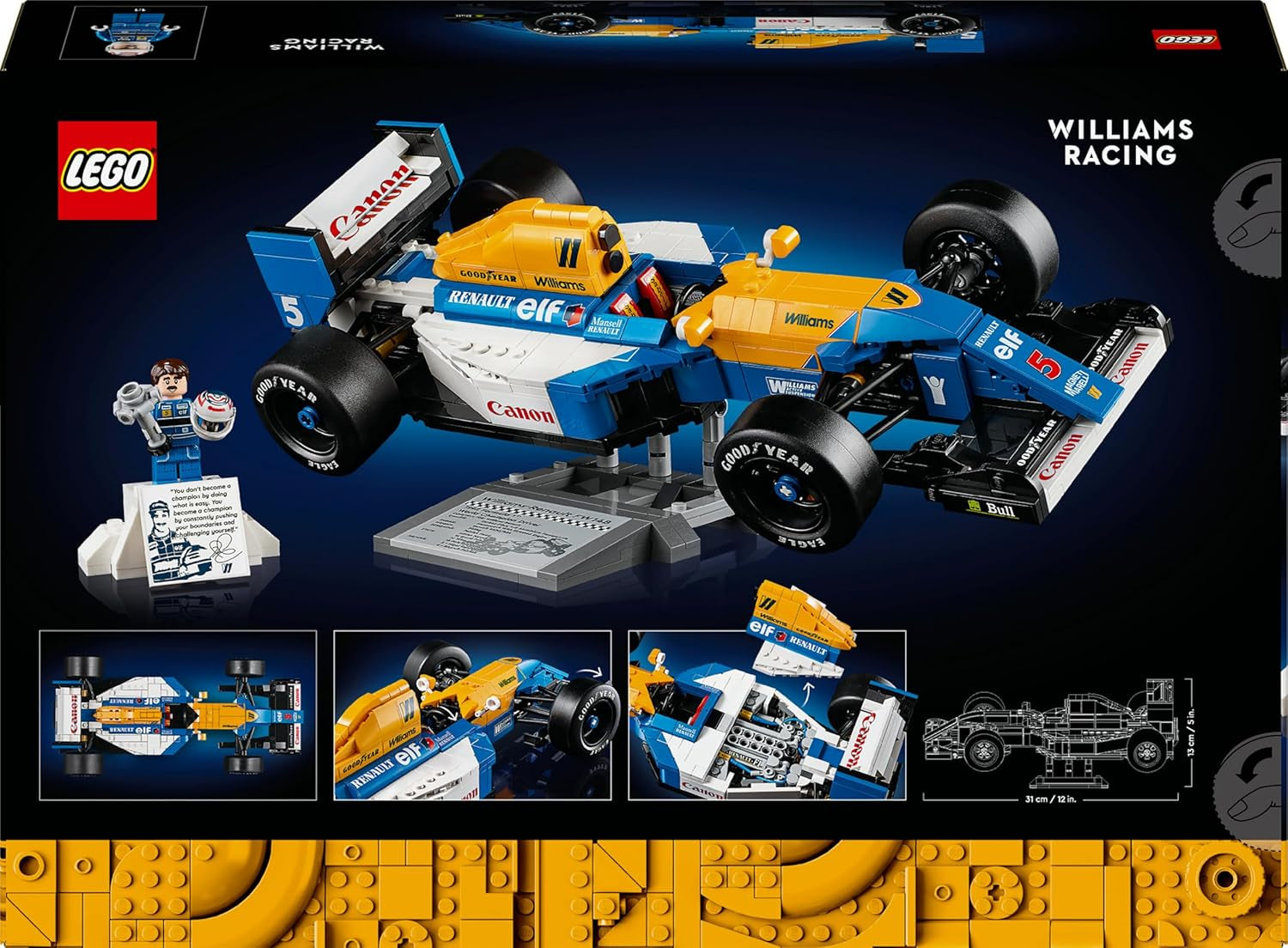 Icons Williams Racing FW14B Et Nigel Mansell - Maquette De Voiture De F1 - Inclut Minifigurine Collector De Pilote Avec Trophée Et Casque - Idée Cadeau Pour Adulte Et Adolescent 10353