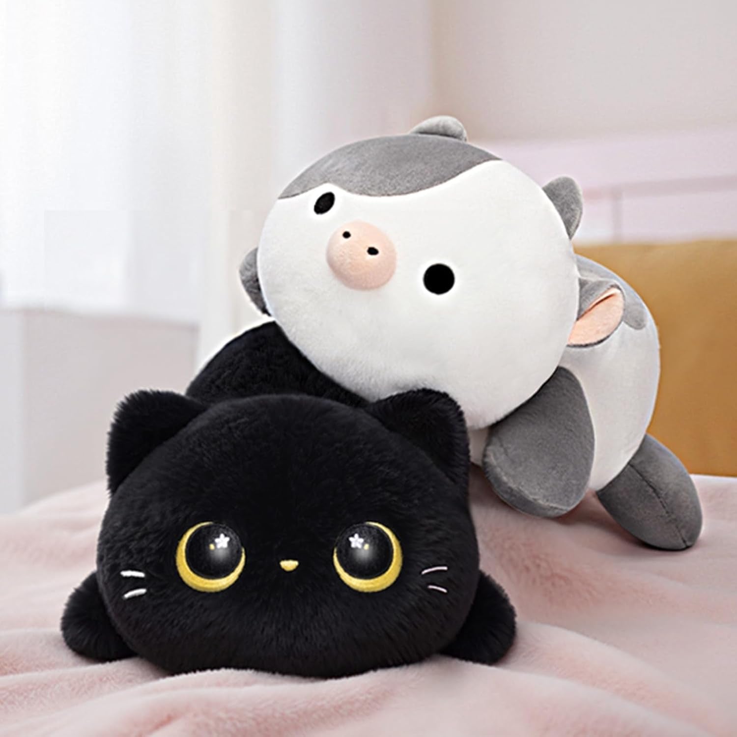 Peluche Chat Mignonne 13 Pouces,Oreiller Kawaii En Forme De Chat Noir,Coussin Peluche Doux Pour Enfants, Jouet Anti-Stress Câlin,Idée Cadeau Originale