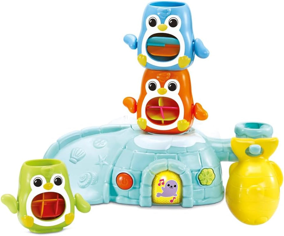 - 1, 2, 3 Empilo Pingouins, Jouet De Bain Tour À Empiler Bébé, Igloo Interactif Et Musical Avec Trio De Pingouins Et 2 Ventouses De Fixation, Cadeau Enfant Dès 1 an - Contenu En Français