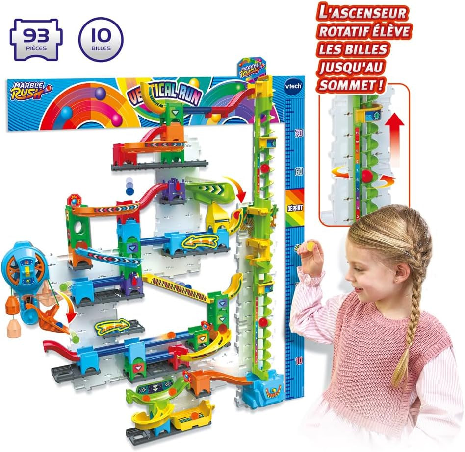 - Marble Rush Ultimate Vertical Run V100E - Circuit À Billes Électronique À La Verticale, 93 Pièces Et 10 Billes - Jeu De Construction À Fixer - Cadeau Enfant Dès 6 Ans - Contenu En Français