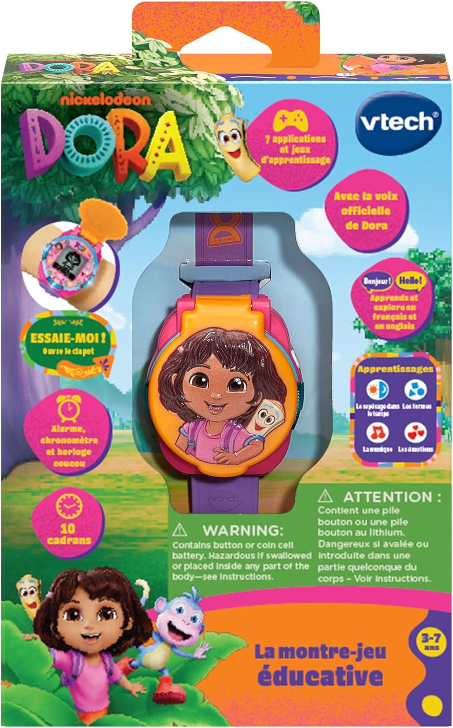- Dora L’Exploratrice La Montre-Jeu Éducative - Montre Enfant Dora Avec Écran Animé, Bracelet Réglable, 10 Cadrans Et 4 Jeux - Cadeau Enfant De 3 Ans À 7 Ans - Contenu En Français Et Anglais