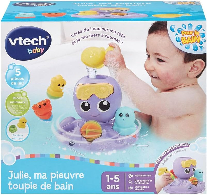 - Julie, Ma Pieuvre Toupie De Bain, Jouet De Bain Bébé Avec Trieur De Formes, 3 Animaux Arroseurs Faciles À Laver Et Sécher, Cadeau Enfant Fille Et Garçon Dès 1 an - Contenu En Français