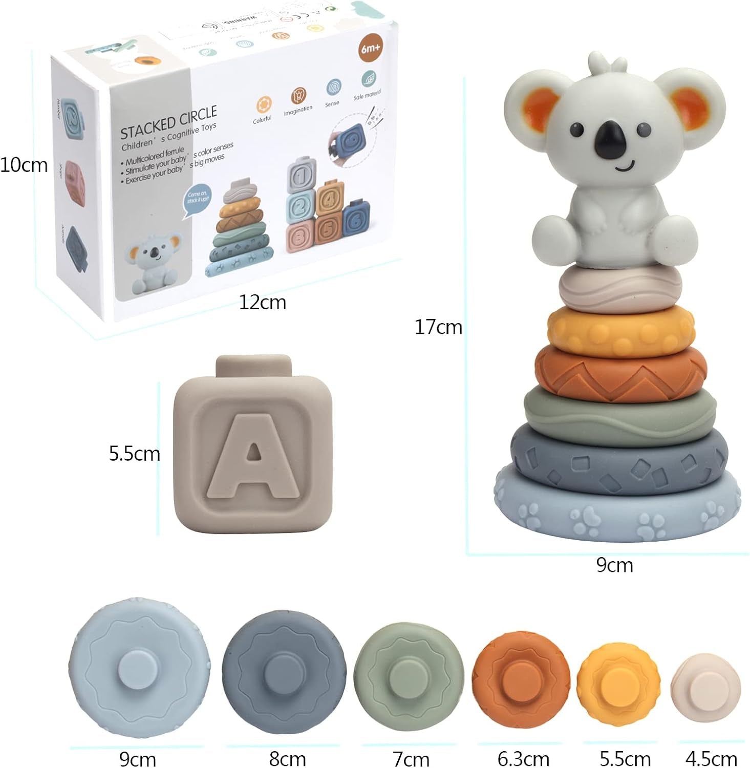 Circles Et Blocs Montessori Toy Gobelet Empilable Bébé Tour Empilable & Anneaux De Dentition Pour Jeu D'Empilement, Avec Chiffres Textures De Fruits, Jouets Éducatifs Éducatifs Pour 13 Pièces