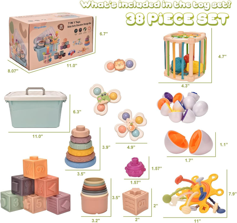 Jouets Bébés Pour 6 À 12 Mois, Jeux Montessoriii 1 An,Montessoriii Bebe Eveil 9-18 Mois,Jouet Sensoriel Bebe,Avec Bebe Cube D'Activité, Œufs À Associer, Jouet À Ventouse À Rotation,Nouveau