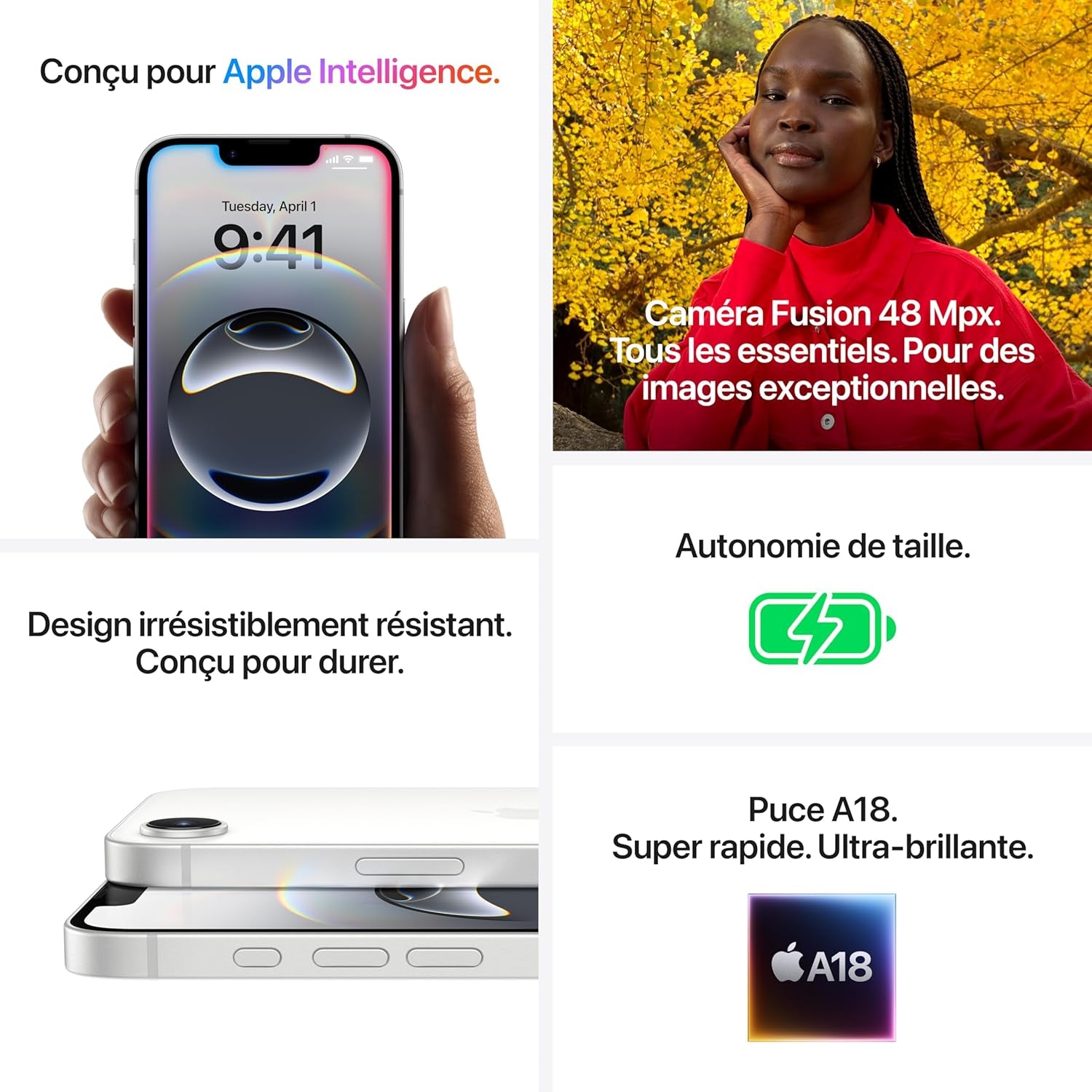 Iphone 16E 128 Go : Conçu Pour  Intelligence, Puce A18, Autonomie De Taille, Caméra Fusion 48 Mpx, Écran Super Retina XDR De 6,1 Pouces; Noir