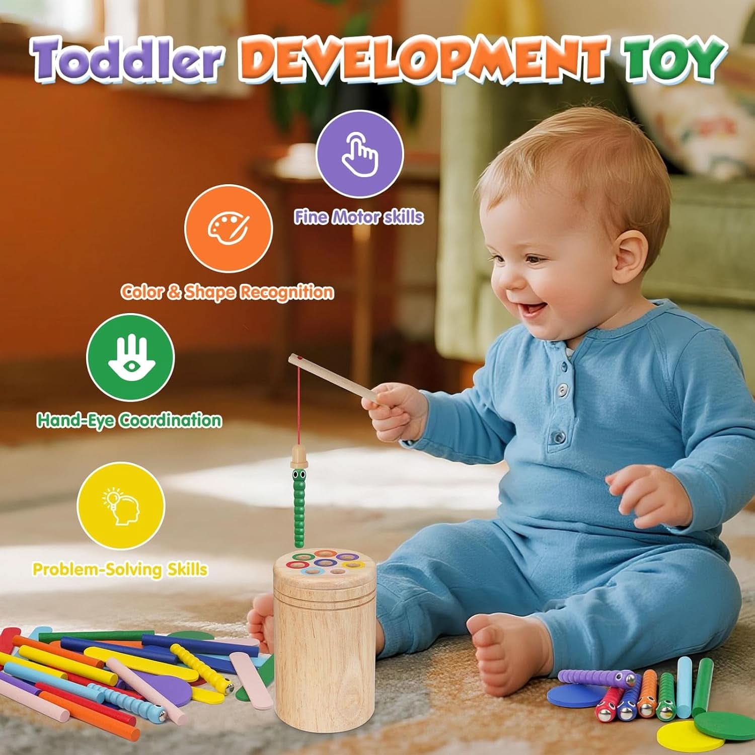 Jouet Enfant 1 2 3 Ans, 4 En 1 Jeux Montessori 1 2 3 Ans, Jouet Bebe 1 2 Ans, Apprendre Les Couleurs Jeu Educatif 1-3 Ans Avec Sac De Rangement