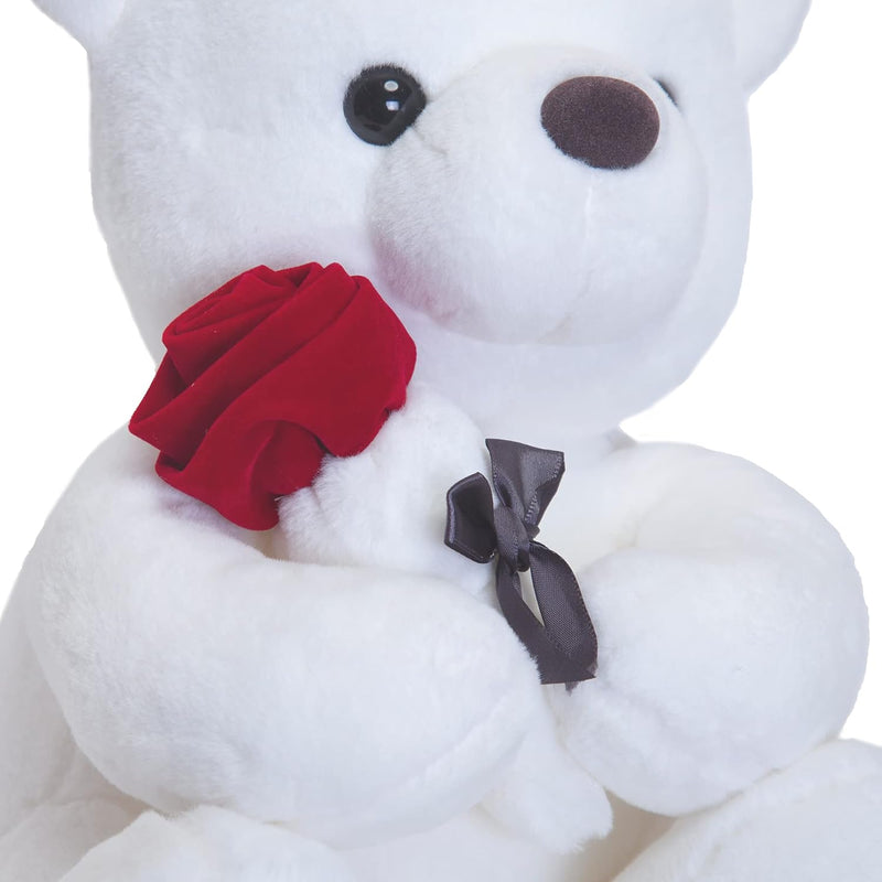 SNOWOLF Peluche Teddy Bear Avec Rose, Mignon Juet En Peluche Oreiller Cadeau De Poupée Pour Enfants Garçons Filles Anniversaire Noël Saint Valentin, Blanc (23Cm)