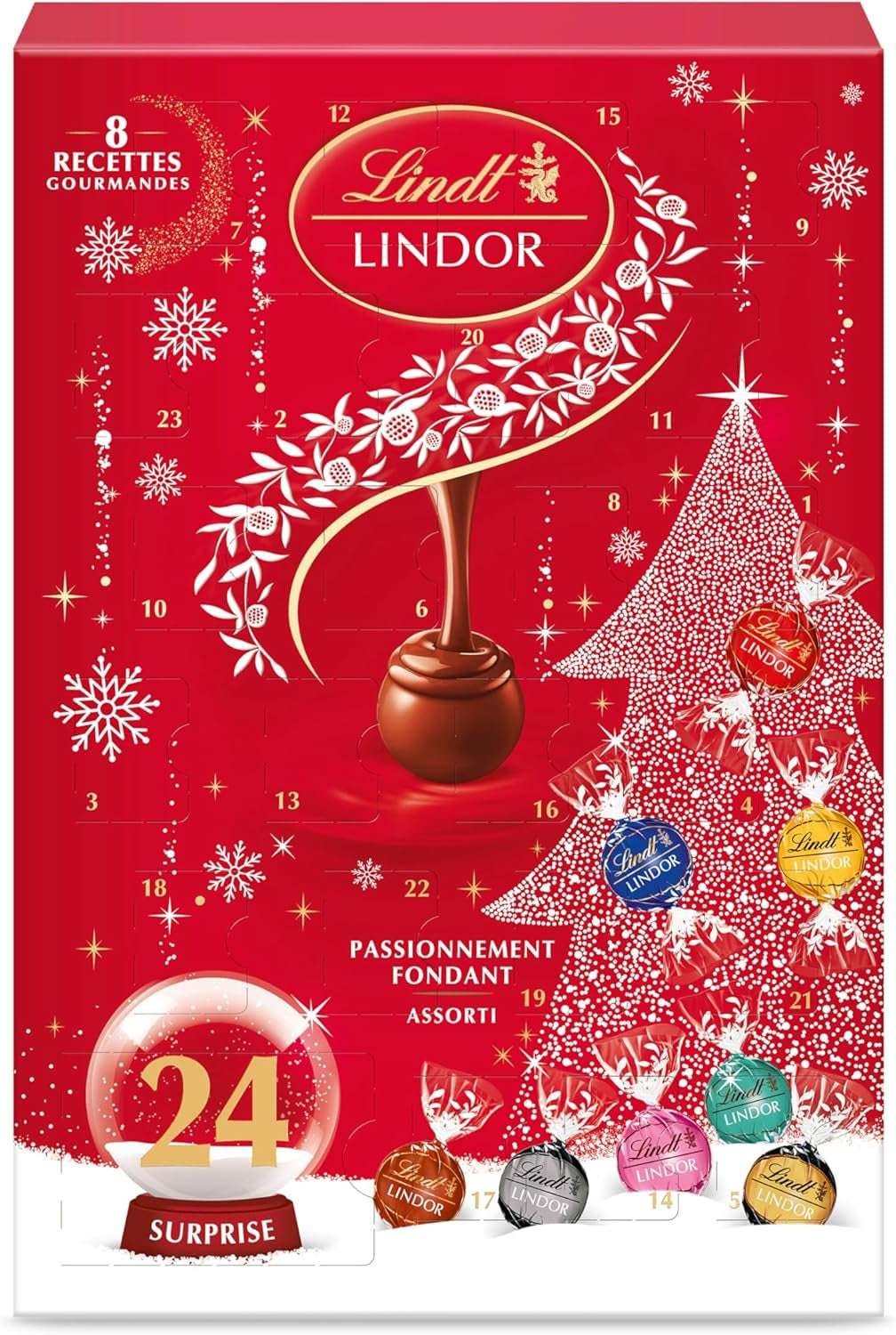 - Calendrier De L'Avent LINDOR - Assortiment De Chocolats Au Lait,Noir 45%, Noir 60%, Noir 70%, Blanc, Coco, Noisettes - Idéal Pour Noël, 312G
