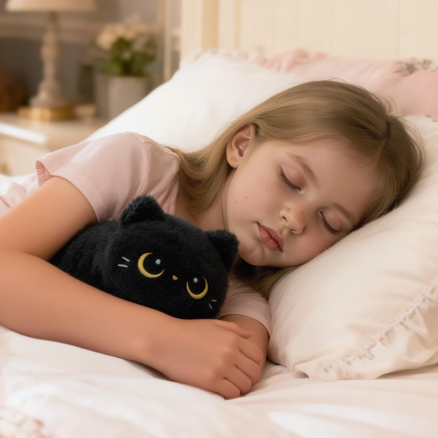 Peluche Chat Noir Kawaii Oreiller Doux 20CM, Oreiller Peluche Mignon Câlin Pour Enfants 3 Ans Et Plus, Pour Noël Et Anniversaire