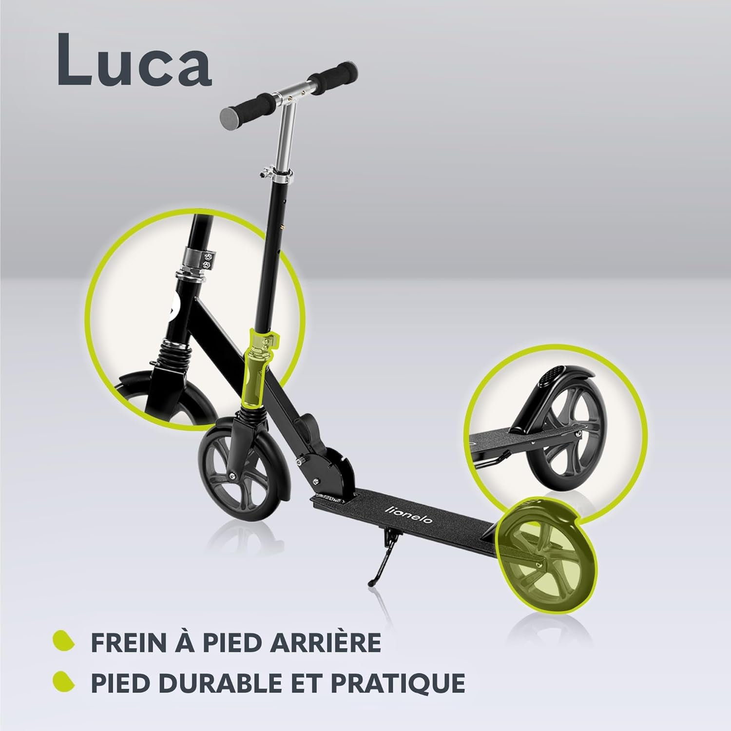 Luca Trotinette Enfant Et Adultes Jusqu'À 100 Kg, Construction Durable, Pliage, Rapide, Guidon Ajustable, Roues À 20 Cm, Amortisseur Shockresist Frein (Noir)