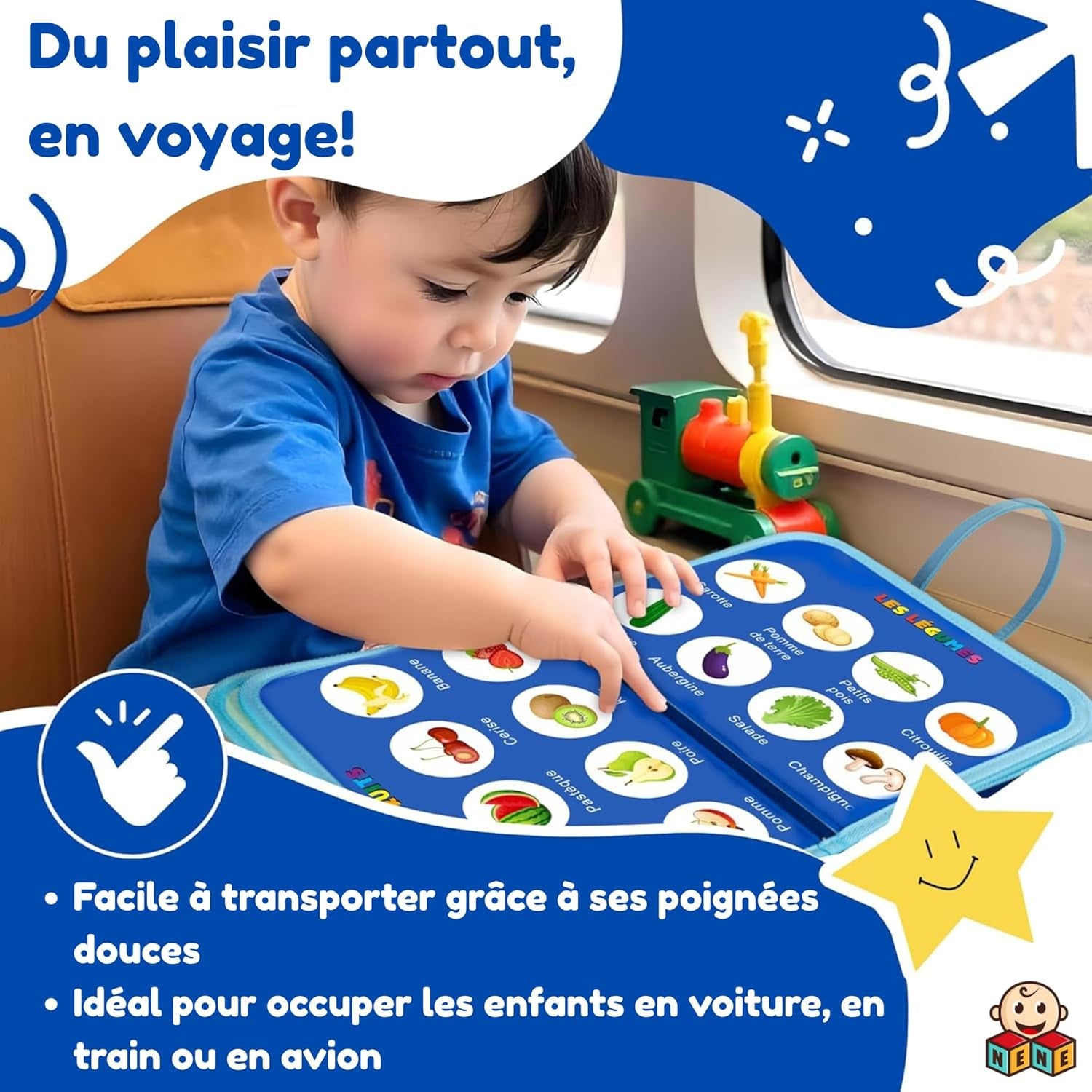Nene Busy Board Montessori – Jouet Éducatif 2 À 6 Ans Garçon Fille – Planche D’Activités Sensorielle Sans Écran – Lettres, Chiffres, Formes, Couleurs – Motricité Fine – Idée Cadeau Enfant
