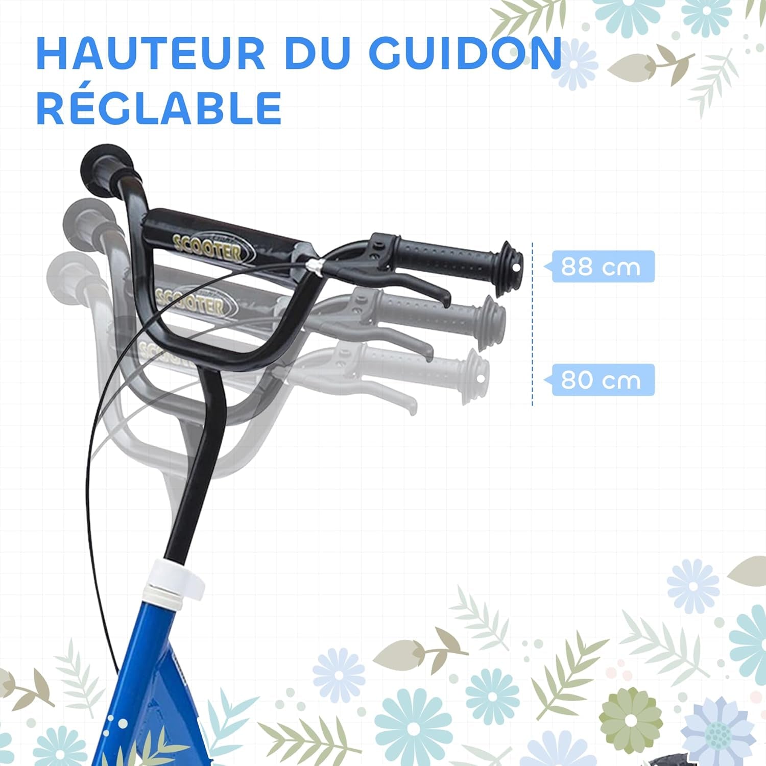 Trottinette Enfant Patinette Pneus 30 Cm Hauteur Guidon Réglable Poignée Frein Et Béquille Acier Pour Enfants À Partir De 5 Ans