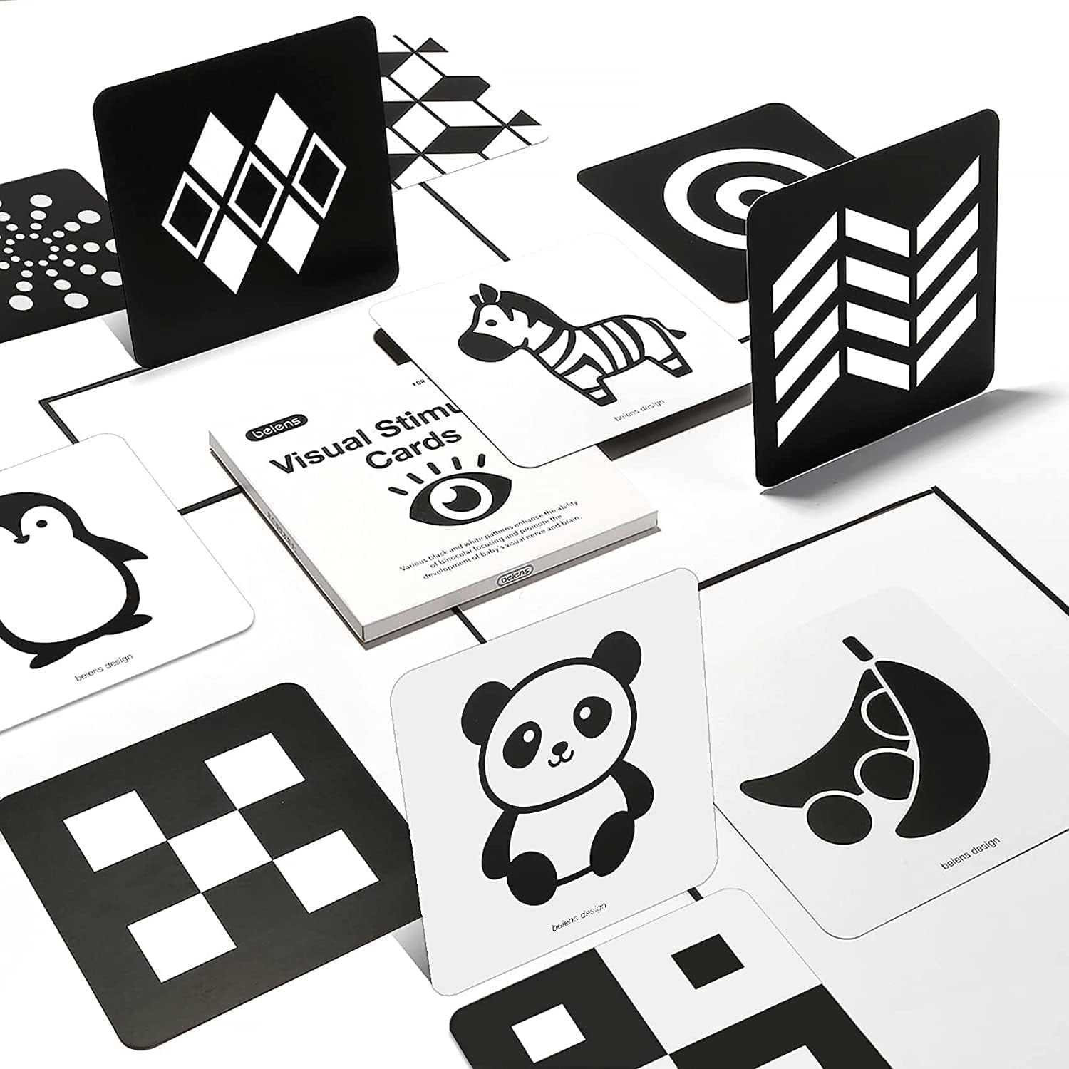 Bébé Cartes Flash Noir Et Blanc, Jouets Pour Le Développement Du Cerveau Du Nouveau-Né, Cartes D'Activités D'Apprentissage Par Stimulation Visuelle Pour 0-36 Mois, 20 Pcs 40 Pages-14 X 14 CM