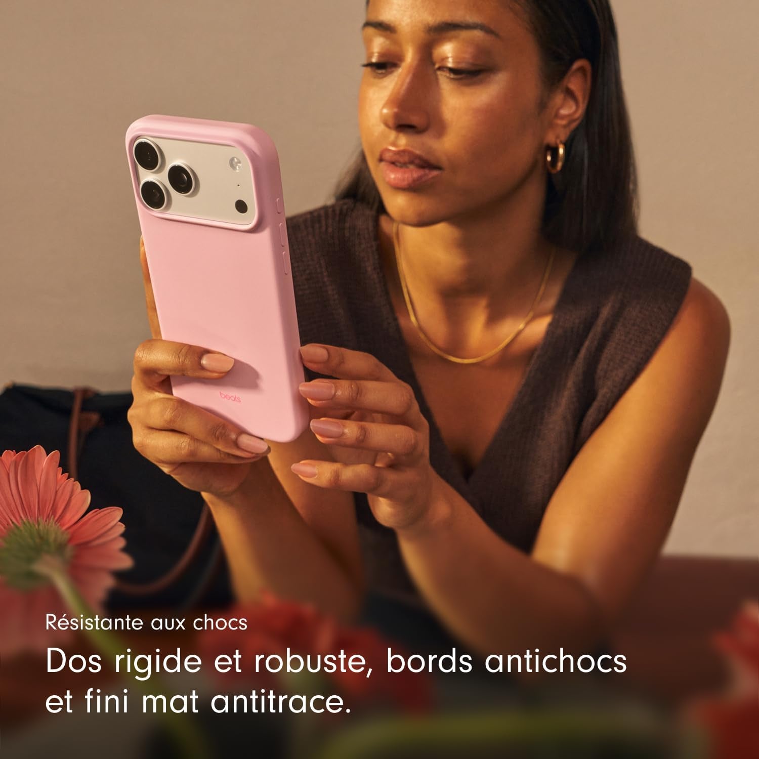 Coque Pour Iphone 17 Équipée Magsafe Avec Commande De L'Appareil Photo, Fini Mat, Doublure En Tissu Microfibre - Rose Quartz