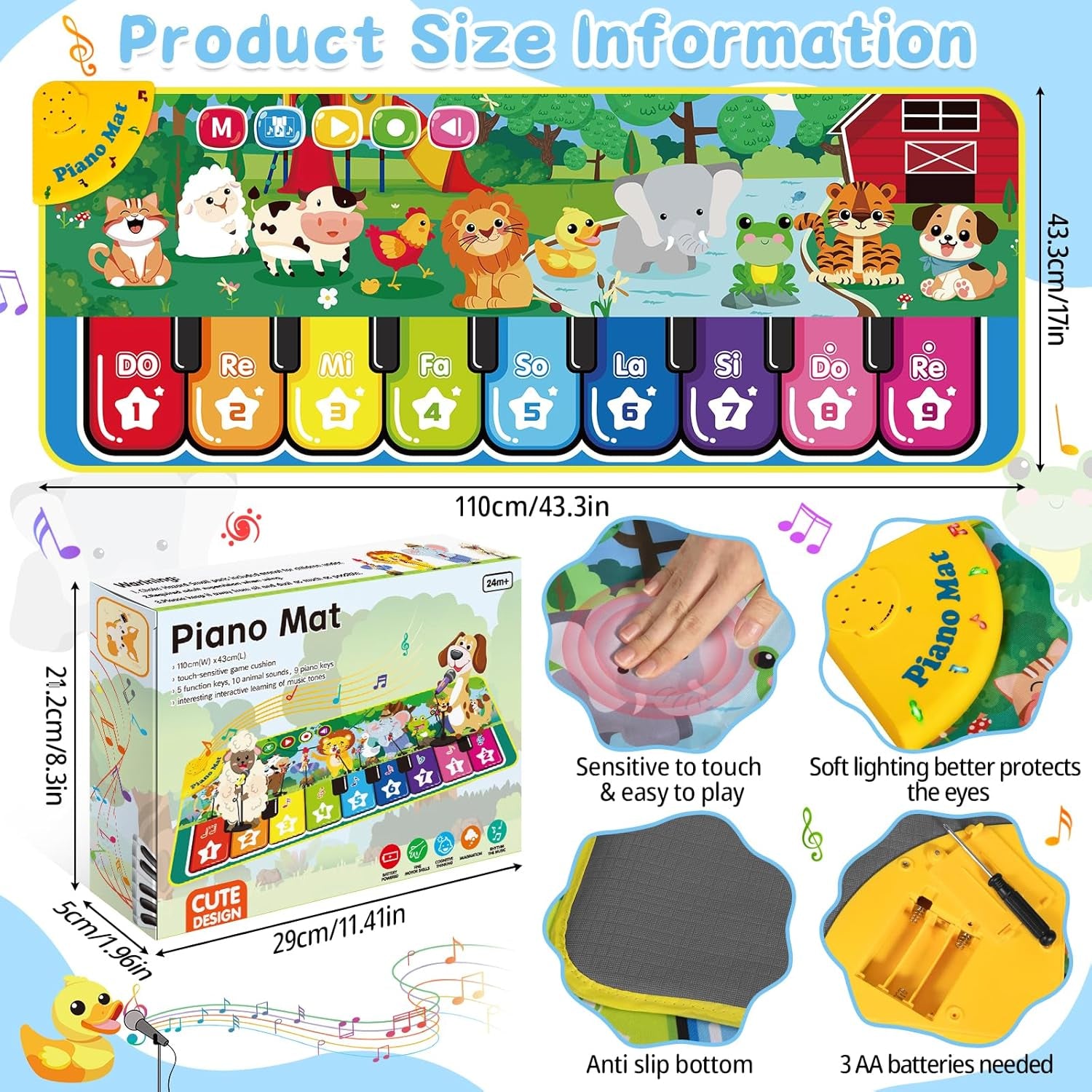 Tapis De Danse, Tapis Musical Bébé, Piano Enfant,Jouet D'Initiation Musical Pour Enfants, Jeu De Piano Simulé, D'Anniversaire Pour Les Enfants