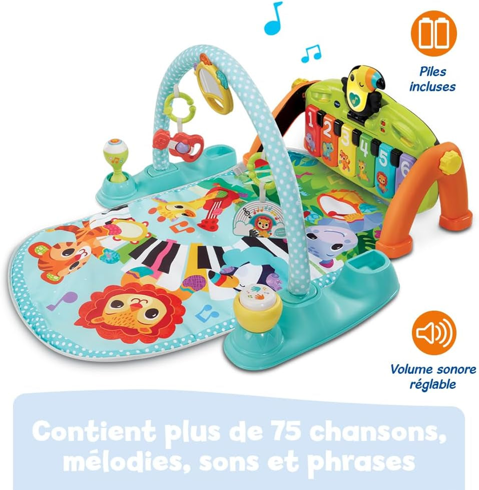 - Tapis Tap Tap Piano Évolutif 5 En 1 - Tapis D'Éveil Avec Arche D'Éveil, Piano Bébé Lumineux Et Hochets - Jeu Musical Et Évolutif - Motricité Bébé - Cadeau De Naissance - Contenu En Français