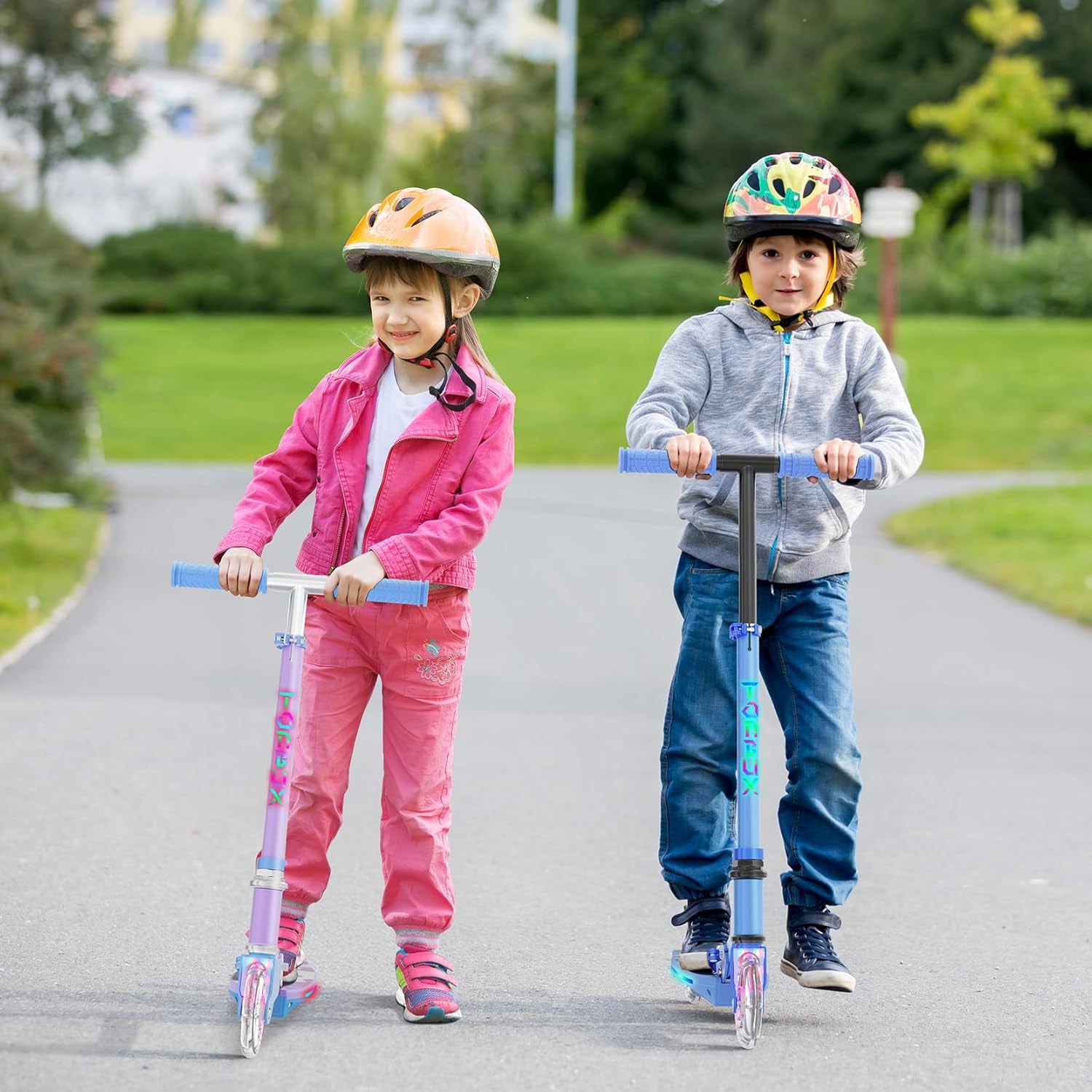 Trottinette Enfants 6 Ans, Trotinette Enfants Avec Poteau D'Éclairage Cool, Roues Et Pont, Trottinette À Hauteur Réglable Sur 4 Niveaux, Trottinette Légère Et Pliable De 5 À 12 Ans