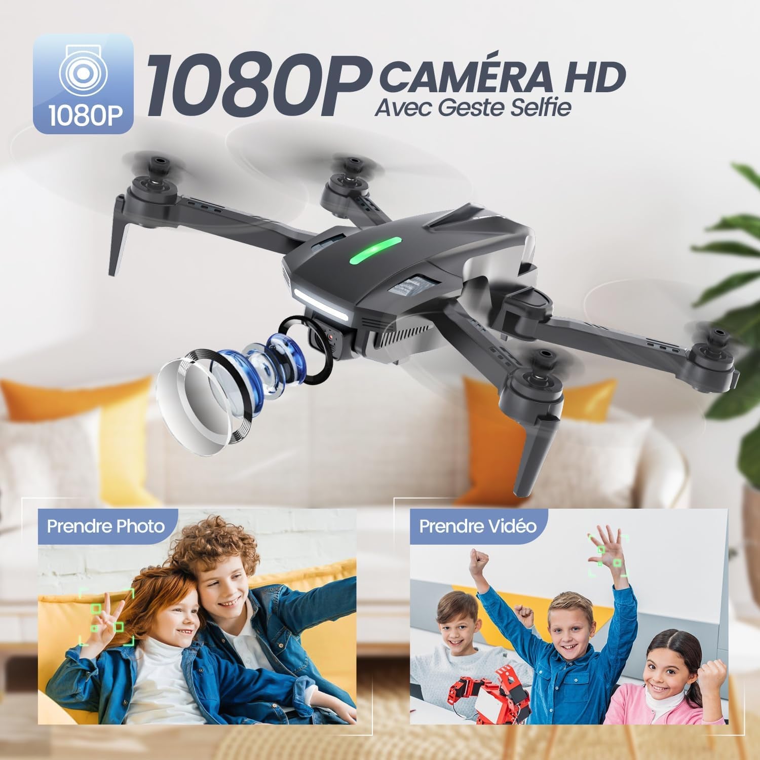 D70 Mini Drone Avec 1080P HD Caméra Pour Enfants Et Adultes, FPV Quarcopter RC Pliable Pour Garçons Et Filles Avec Mode Sans Tête, Vol Par Tape, 360° Flips, Contrôle Vocal Et Gestuel, 2 Piles
