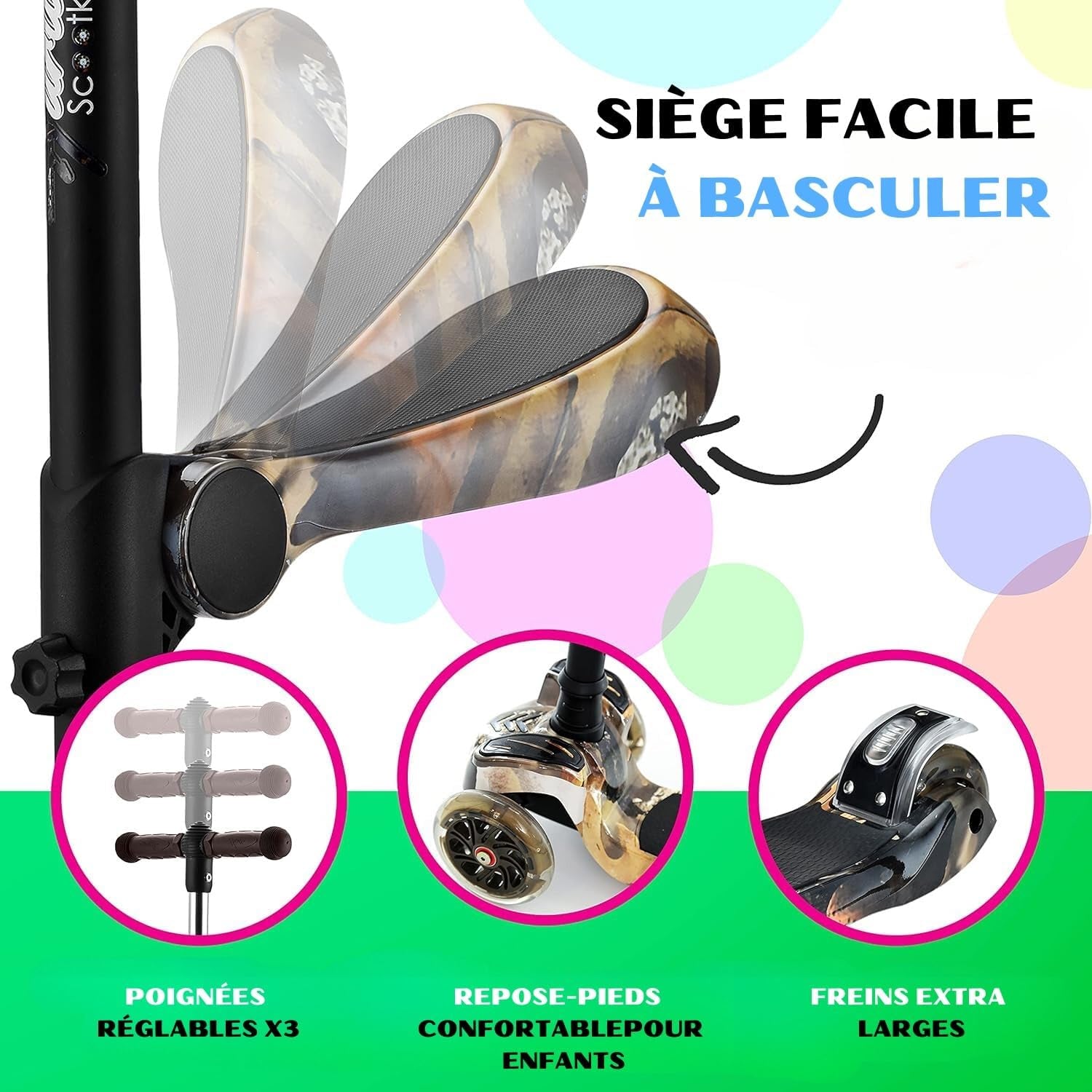 Trottinette Enfant, Trottinette 3 Roues, Patinette Enfant Pliable Avec Hauteur Ajustable, Plateau Antidérapant, LED Roues Lumineuses, Scooter Pour Fille/Garçon De 2 À 8 Ans