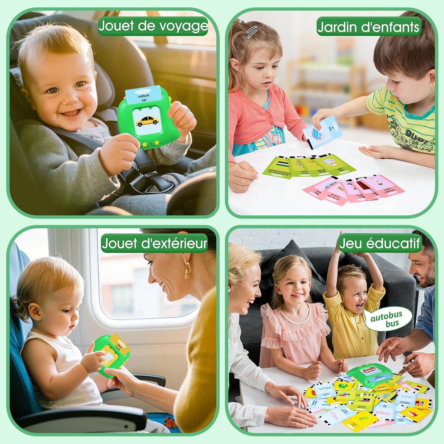 Cartes Éducatives, Carte Parlante Montessori Français, Jouets Éducatifs 2 Ans Jeunes Enfant Jouet Bebe Jeu Garcon Fille De 1 À 6 Ans Pour Écouter Et Apprendre 384 Mots (Français/Anglais/Bilingue)