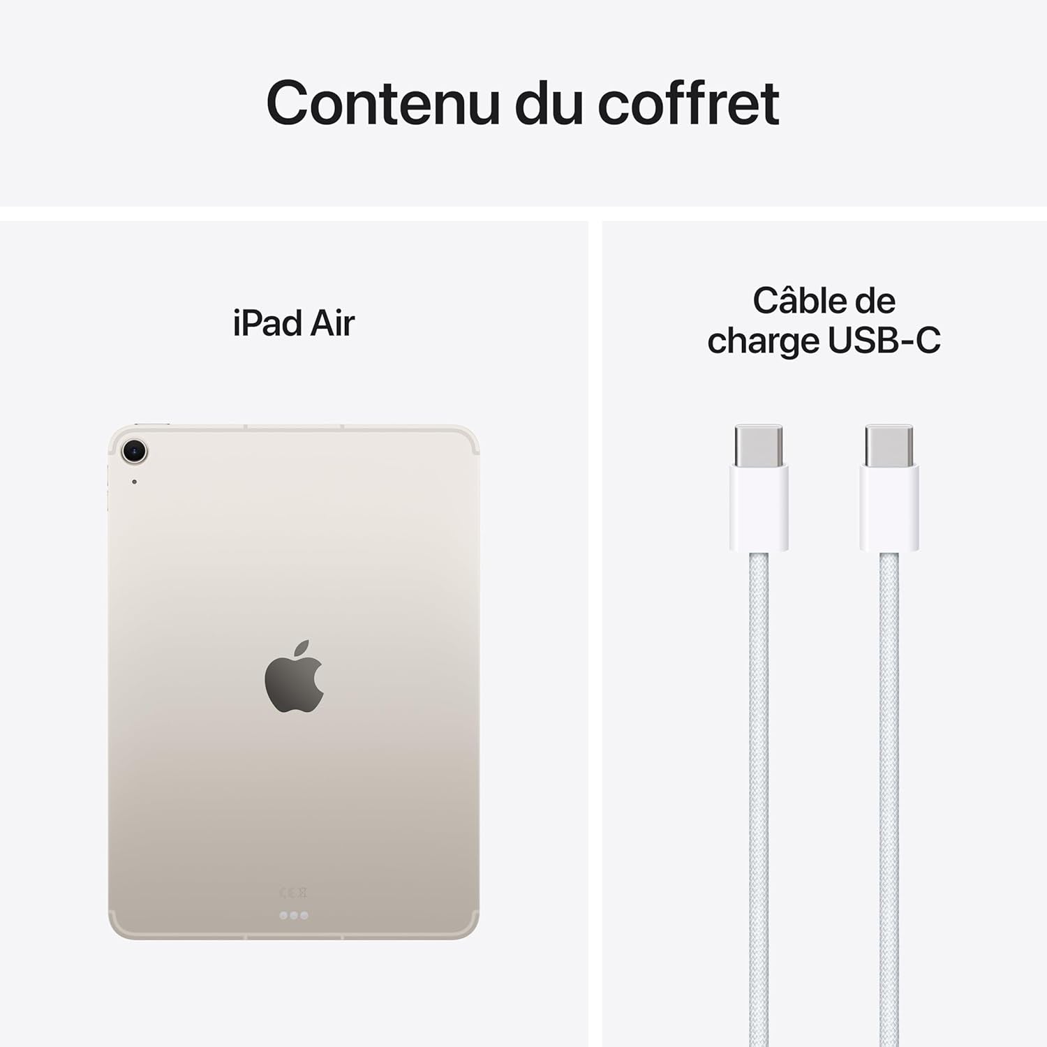Ipad Air 11 Pouces Avec Puce M3 :  Intelligence, Écran Liquid Retina, 512 Go, Caméras Avant/Arrière 12 Mpx, Wi-Fi 6E Et Connectivité Cellulaire 5G, Touch ID – Lumière Stellaire