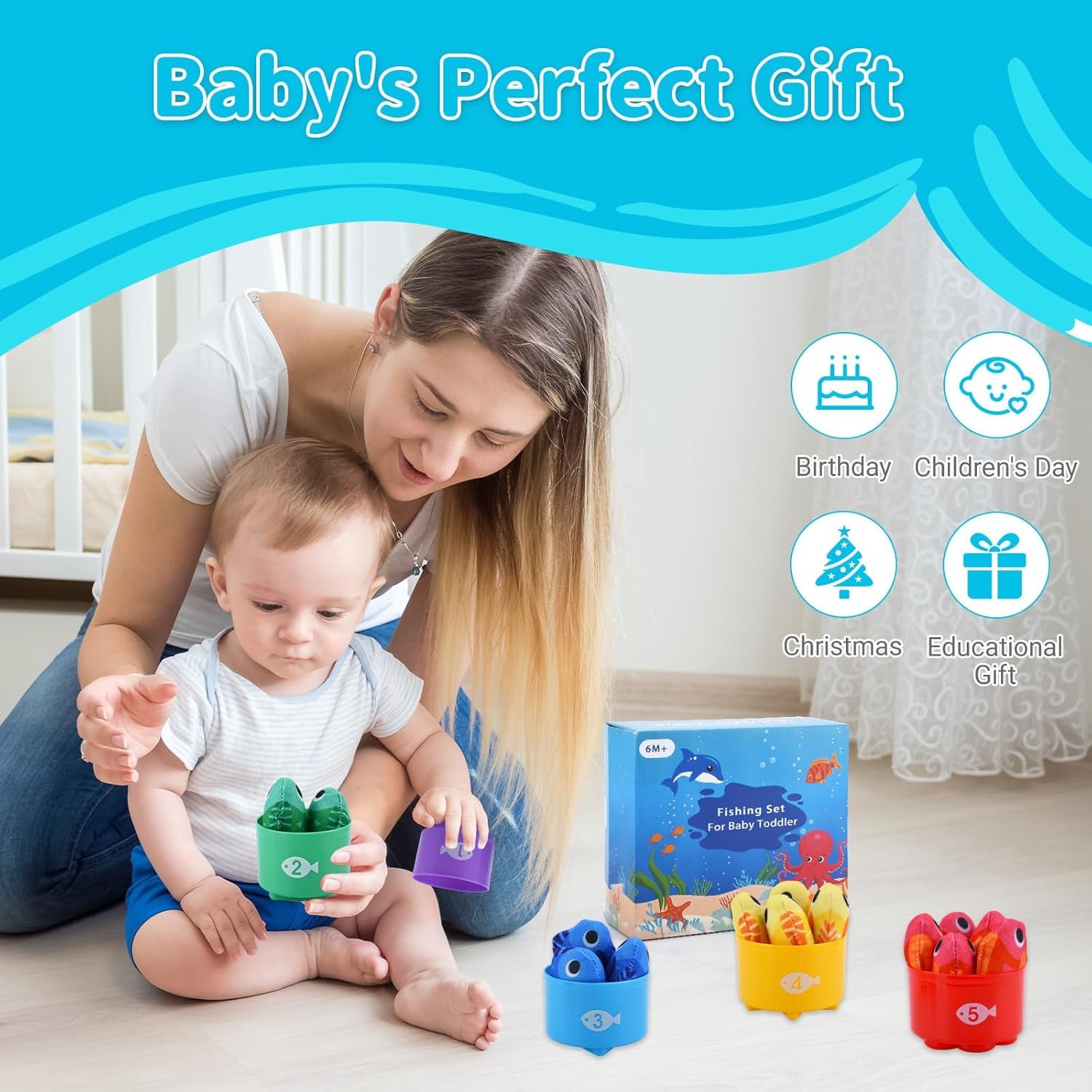 Jouet Bebe 1 an Jeux Educatif De Montessori Pêche, Pour Enfant 1 2 3 Ans Fille Garçon Bébé De 6 9 12 18 Mois, Idée Cadeau Pour Garçons Filles Fête, Noël