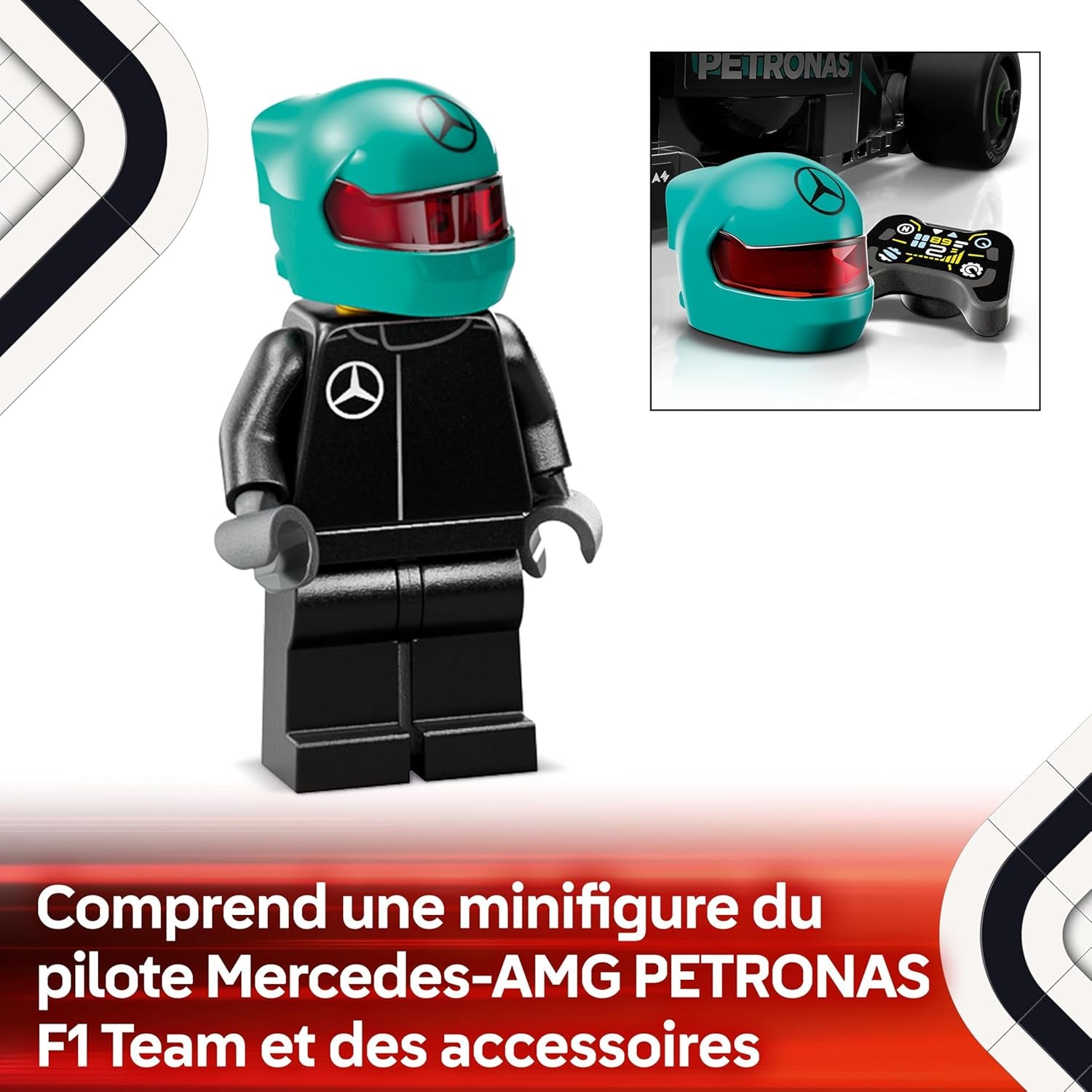 Speed Champions Voiture F1 Mercedes-Amg W15 - Voiture De Course Avec Minifigurine Collector De Pilote De Formule 1 - Maquette Pour Garçons Et Filles Dès 10 Ans Ou Fans De Sport Automobile 77244