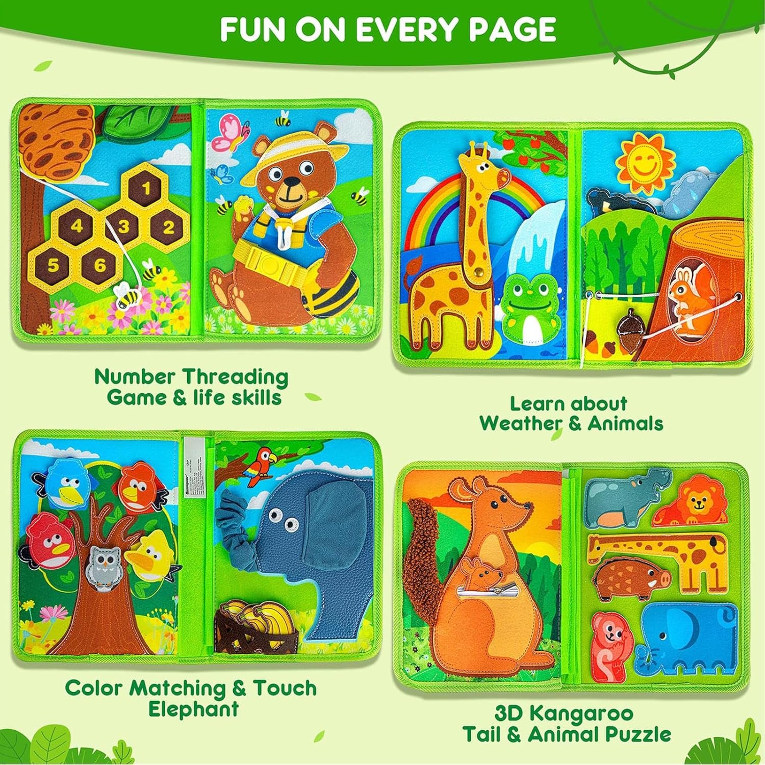 Busy Board Book Pour Enfant De 12-18+ Mois – 3D Animal Quiet Livre Jeux Montessori De Voyage En Avion Et En Voiture - 1 2 3 an Bébé Garçons Filles Cadeaux D'Anniversaire