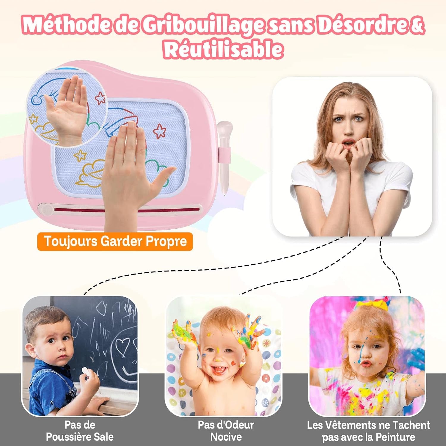 Jouet Bebe 1 an Filles, Ardoise Magique Grande Avec Pieds, Tableau De Dessin Magnétique Effaçable, Cadeau D'Anniversaire De Noël Pour 1 2 3 Ans Enfants (Rose Clair)