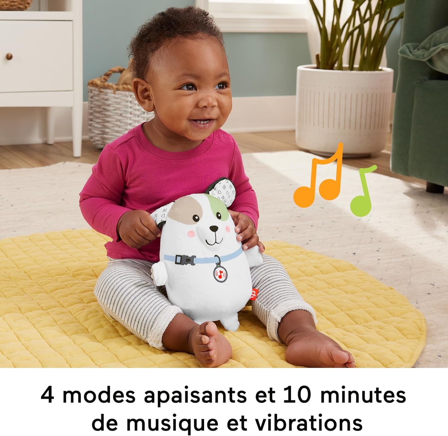 Veilleuse Musicale Mon Chiot Dodo En Peluche Avec Vibrations Et Bouton Volume, 4 Modes De Lecture, Jusqu'À 10 MN Musique, 3 Piles AA Incluses, Jouet Bébé, HTJ68
