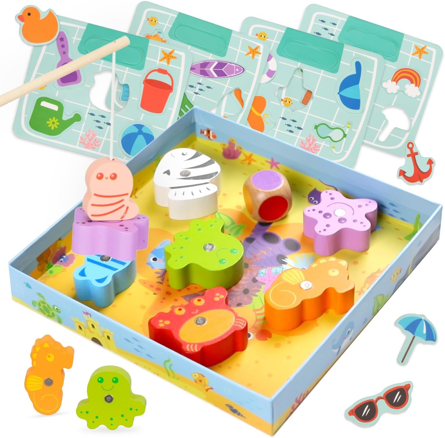 Jeu De Pêche Magnétique En Bois Pour Enfants Dès 2 Ans - Jouet Magnétique Ludique Pour Tout-Petits De 2 3 Ans - Jeu Montessori De Pêche À La Ligne Avec Puzzle - Cadeau Pour Fille Et Garçon