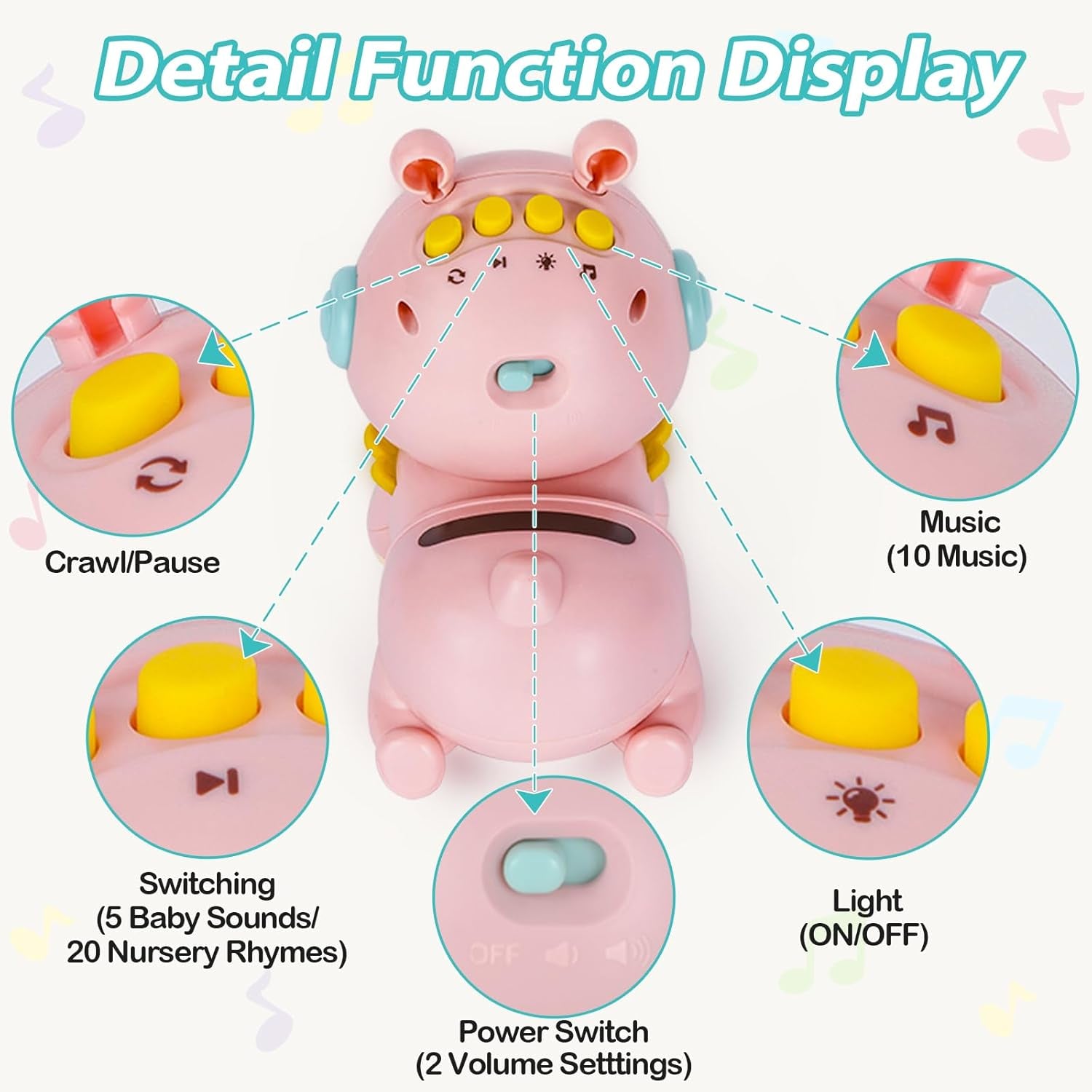 Jouet Bébé 3 6 9 Mois, Jouet Bébé Rampant Avec Musique Et Lumière Jouets Musicaux Sensoriel Eveil Pour Tummy Time Naissance Cadeau Bebe Rose